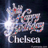 A personalized greeting card for Chelsea featuring a luxury silver tiara decorated with rubies, sapphires, and emeralds.