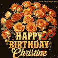 Beautiful bouquet of orange and red roses for Christine, golden inscription and twinkling stars
