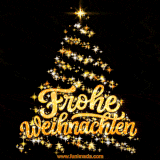 Ein leuchtender Weihnachtsbaum in Neonfarben mit bunten Ornamenten auf dunklem Hintergrund.