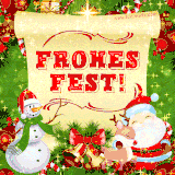 Ein fröhlicher Weihnachtsmann mit Rentier, Schneemann und einem festlich geschmückten Weihnachtsbaum.