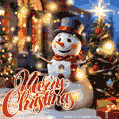 A charming snowman surrounded by twinkling Christmas lights
