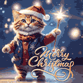 Adorable cat with magic wand spreading enchanting Christmas vibes in a Santa hat