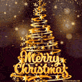Golden Christmas Tree With Twinkling and Sparkling Stars Merry Christmas Card (GIF)