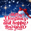 Falling snow and shining stars in the night sky Merry Christmas gif