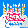 Happy Birthday GIF for Christon with Birthday Cake and Lit Candles