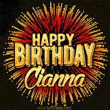 Golden 'Happy Birthday Cianna' text accompanied by animated rainbow fireworks for a festive animated greeting.
