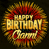 Golden 'Happy Birthday Cianni' text accompanied by animated rainbow fireworks for a festive animated greeting.