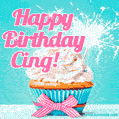 Happy Birthday Cing! Elegang Sparkling Cupcake GIF Image.