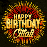 Golden 'Happy Birthday Citlali' text accompanied by animated rainbow fireworks for a festive animated greeting.