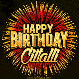 Golden 'Happy Birthday Citlalli' text accompanied by animated rainbow fireworks for a festive animated greeting.