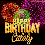 A golden 'Happy Birthday Citlaly' message with vibrant fireworks in the background, creating a festive and celebratory vibe in this animated name GIF.