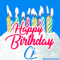 Happy Birthday GIF for Cj with Birthday Cake and Lit Candles