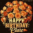 Beautiful bouquet of orange and red roses for Clare, golden inscription and twinkling stars