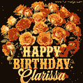 Beautiful bouquet of orange and red roses for Clarissa, golden inscription and twinkling stars
