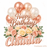 Stylish pink and gold Happy Birthday Claudia animation with floral decor