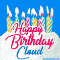 Happy Birthday GIF for Cloud with Birthday Cake and Lit Candles