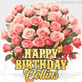Birthday wishes to Collins with a charming GIF featuring pink roses, butterflies and golden quote