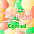 Happy Birthday Image for Conrad. Colorful Birthday Balloons GIF Animation.
