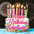 Amazing Animated GIF Image for Copeland with Birthday Cake and Fireworks