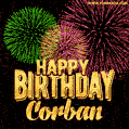 Wishing You A Happy Birthday, Corban! Best fireworks GIF animated greeting card.