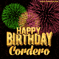 Wishing You A Happy Birthday, Cordero! Best fireworks GIF animated greeting card.