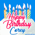 Happy Birthday GIF for Corey with Birthday Cake and Lit Candles