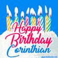Happy Birthday GIF for Corinthian with Birthday Cake and Lit Candles
