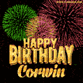 Wishing You A Happy Birthday, Corwin! Best fireworks GIF animated greeting card.