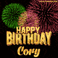 Wishing You A Happy Birthday, Cory! Best fireworks GIF animated greeting card.
