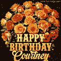 Beautiful bouquet of orange and red roses for Courtney, golden inscription and twinkling stars
