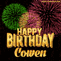 Wishing You A Happy Birthday, Cowen! Best fireworks GIF animated greeting card.