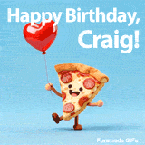 Happy Birthday Craig GIF featuring a cartoon pepperoni pizza character