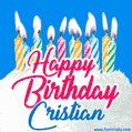 Happy Birthday GIF for Cristian with Birthday Cake and Lit Candles