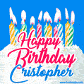 Happy Birthday GIF for Cristopher with Birthday Cake and Lit Candles