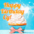 Happy Birthday, Cy! Elegant cupcake with a sparkler.