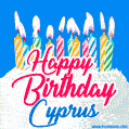 Happy Birthday GIF for Cyprus with Birthday Cake and Lit Candles