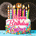 Amazing Animated GIF Image for Cyprus with Birthday Cake and Fireworks