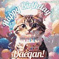 Happy birthday gif for Daegan with cat and cake