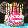 Amazing Animated GIF Image for Daegan with Birthday Cake and Fireworks
