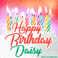 Happy Birthday GIF for Daisy with Birthday Cake and Lit Candles