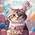 Happy birthday gif for Dak with cat and cake