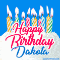 Happy Birthday GIF for Dakota with Birthday Cake and Lit Candles