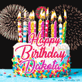 Amazing Animated GIF Image for Dakota with Birthday Cake and Fireworks