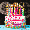 Amazing Animated GIF Image for Dallin with Birthday Cake and Fireworks