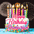 Amazing Animated GIF Image for Damarian with Birthday Cake and Fireworks
