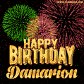 Wishing You A Happy Birthday, Damarion! Best fireworks GIF animated greeting card.