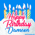 Happy Birthday GIF for Dameon with Birthday Cake and Lit Candles