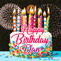 Amazing Animated GIF Image for Dan with Birthday Cake and Fireworks