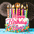Amazing Animated GIF Image for Dani with Birthday Cake and Fireworks