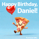 Seamlessly looping animation of a dancing pizza wishing Happy Birthday to Daniel